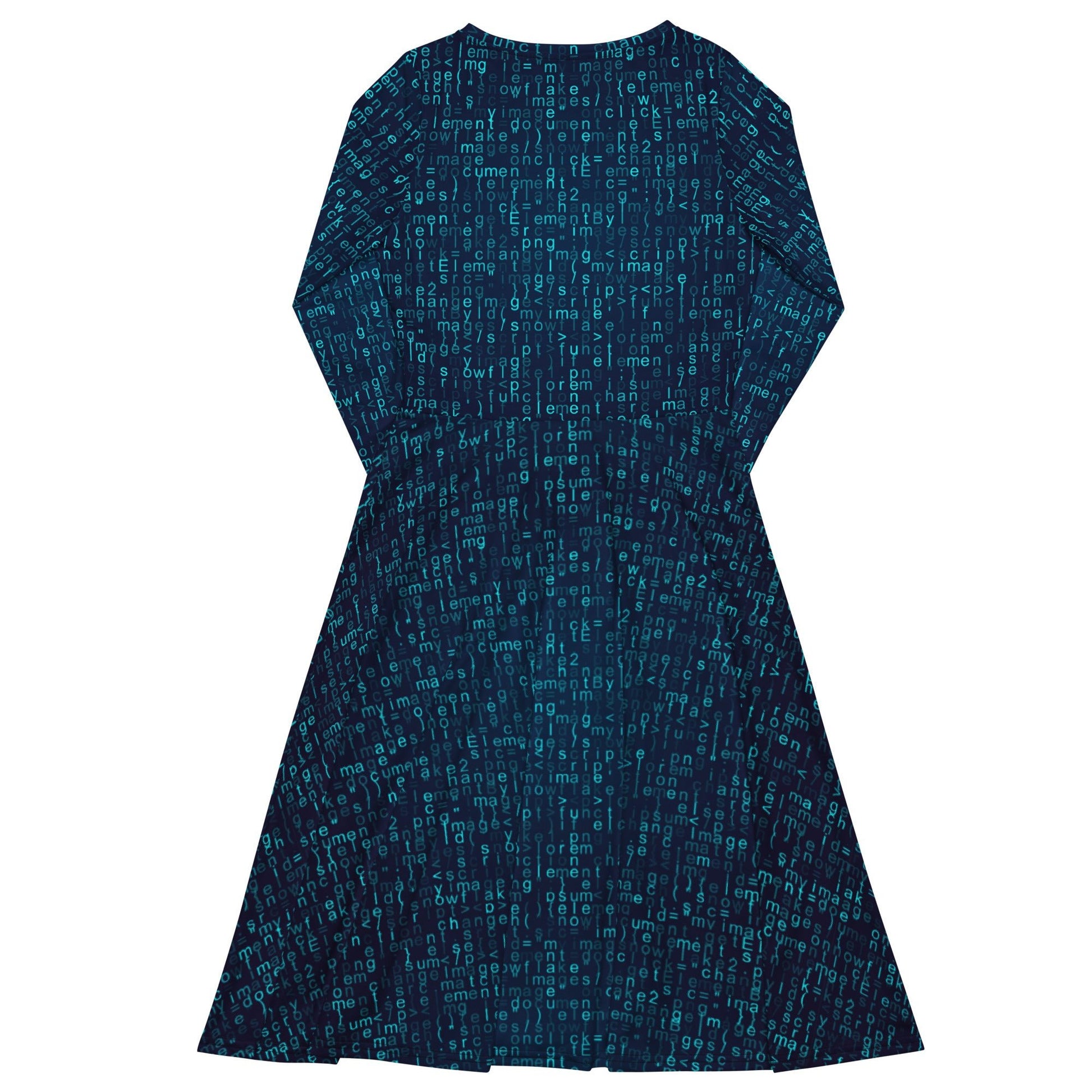 Javascript Computer Code Blue Long Sleeve Midi Dress 8