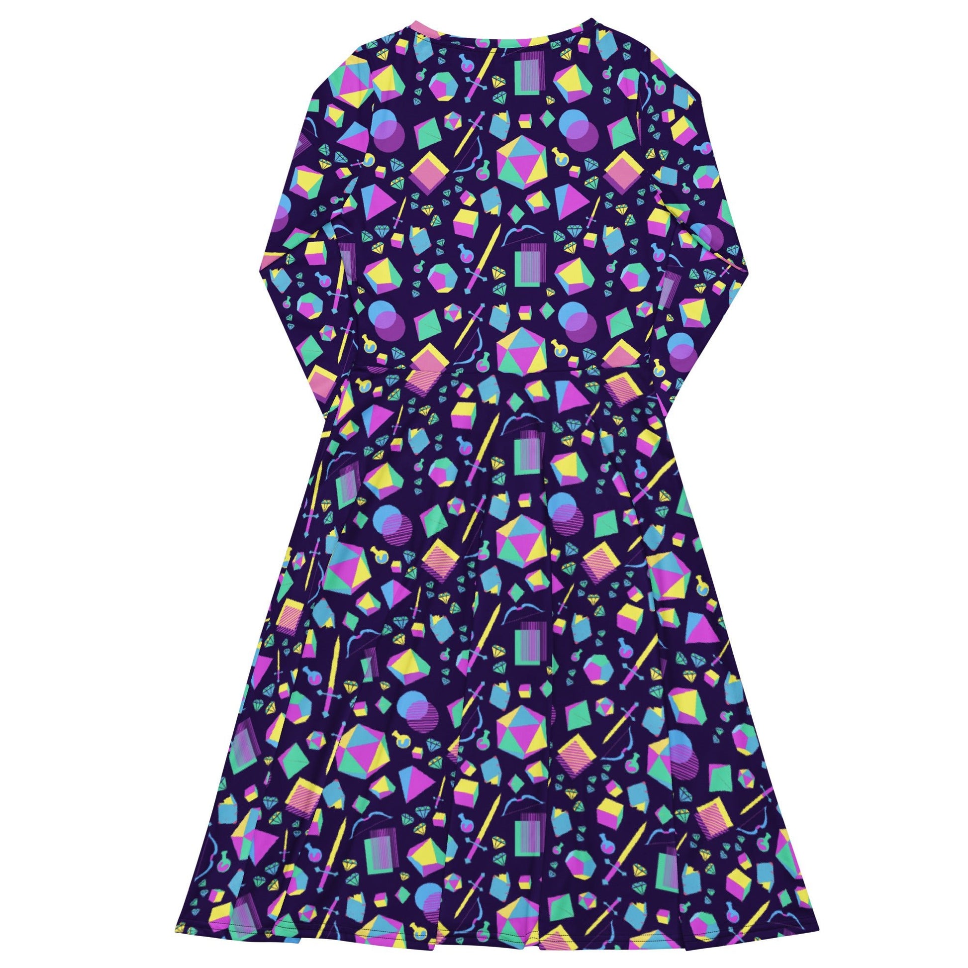 Tabletop RPG Weapons Items Purple Blue Dnd Long Sleeve Midi Dress 8