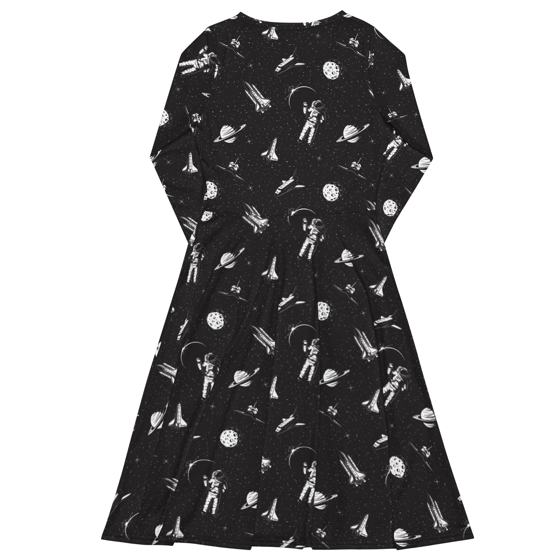 Space Mission Black Outer Space Long Sleeve Midi Dress 8