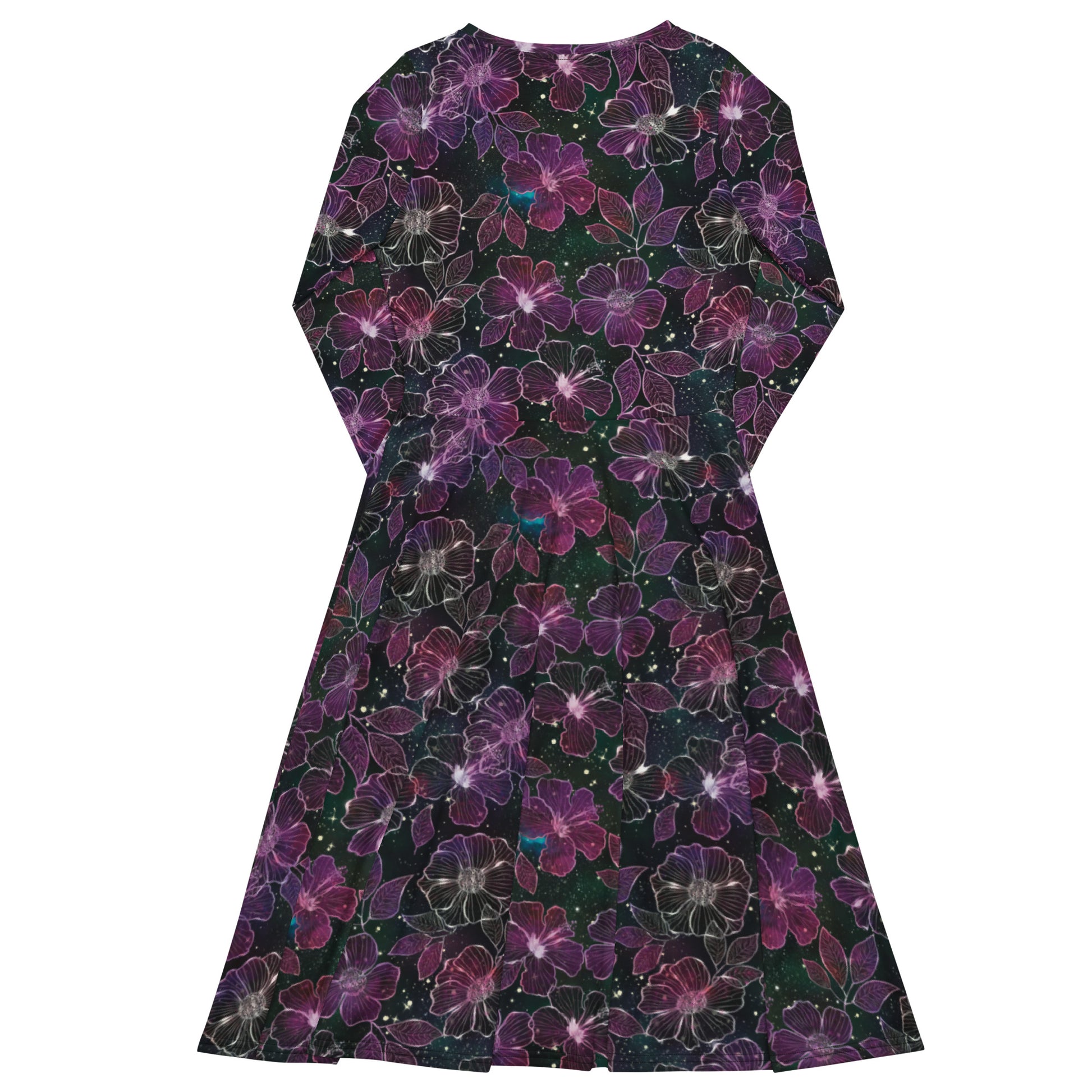 Hawaiian Blooms Space Long Sleeve Midi Dress 8