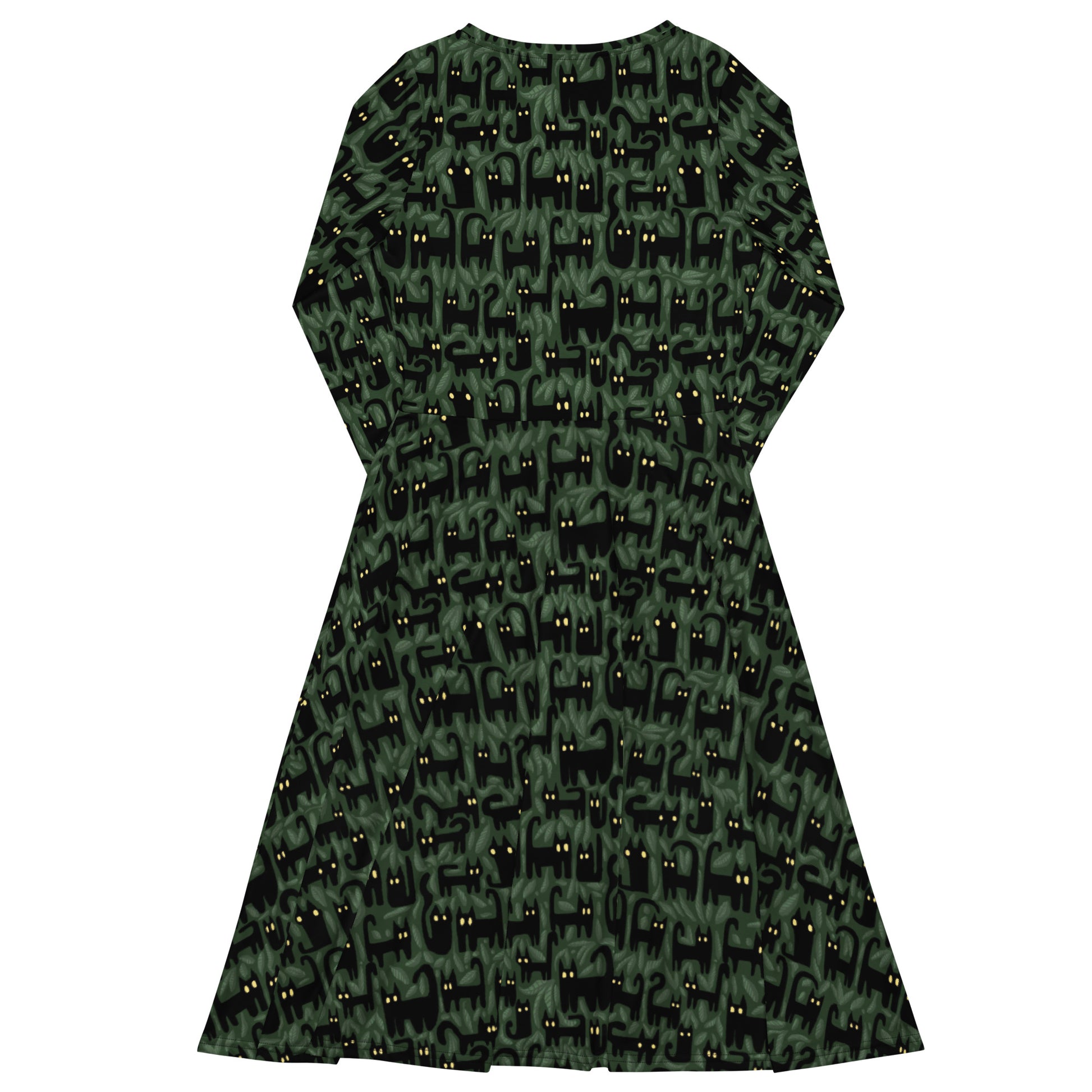 Cats in the Leaves Long Sleeve Midi Dress 8