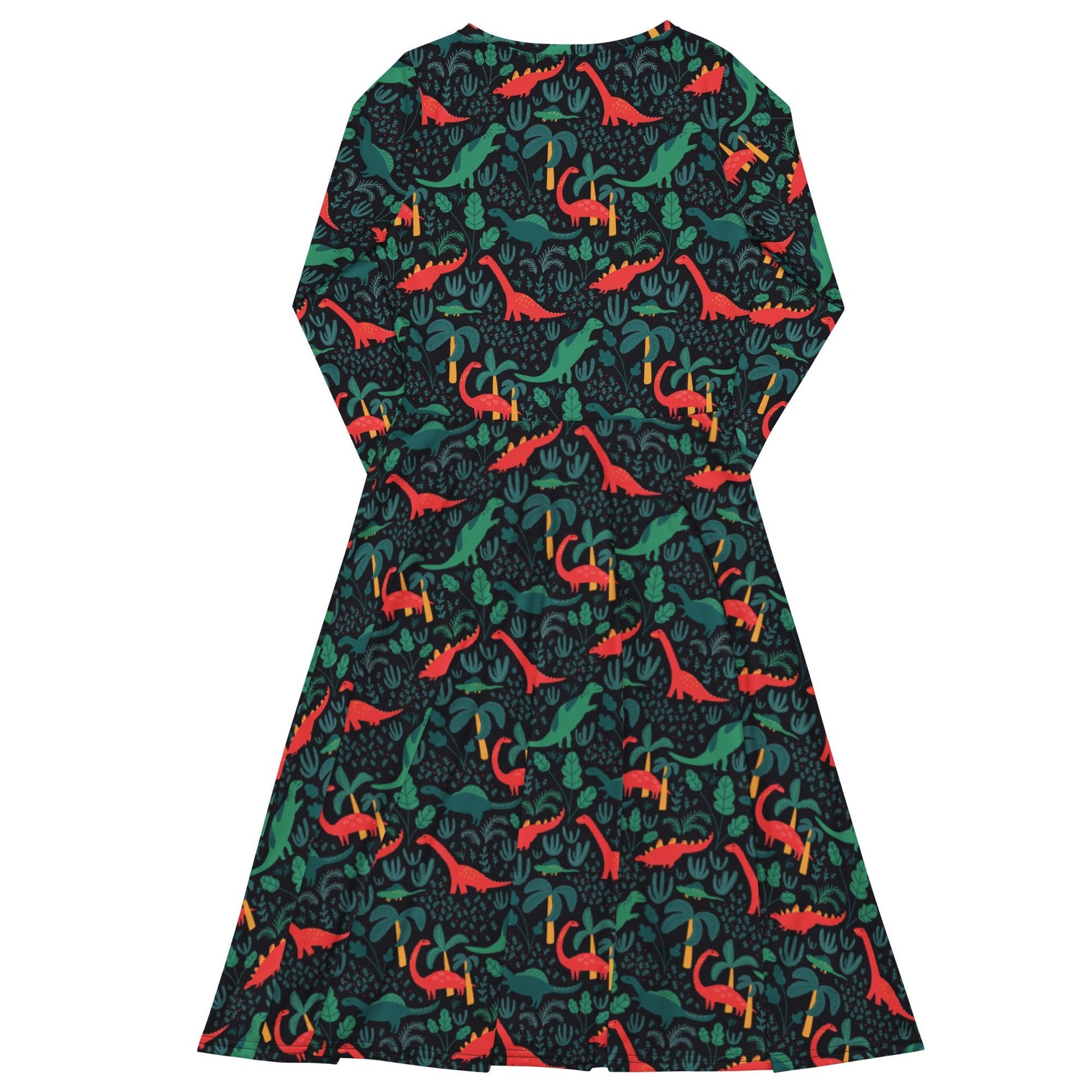 Tropical Dinosaur Green Aloha Long Sleeve Midi Dress 8
