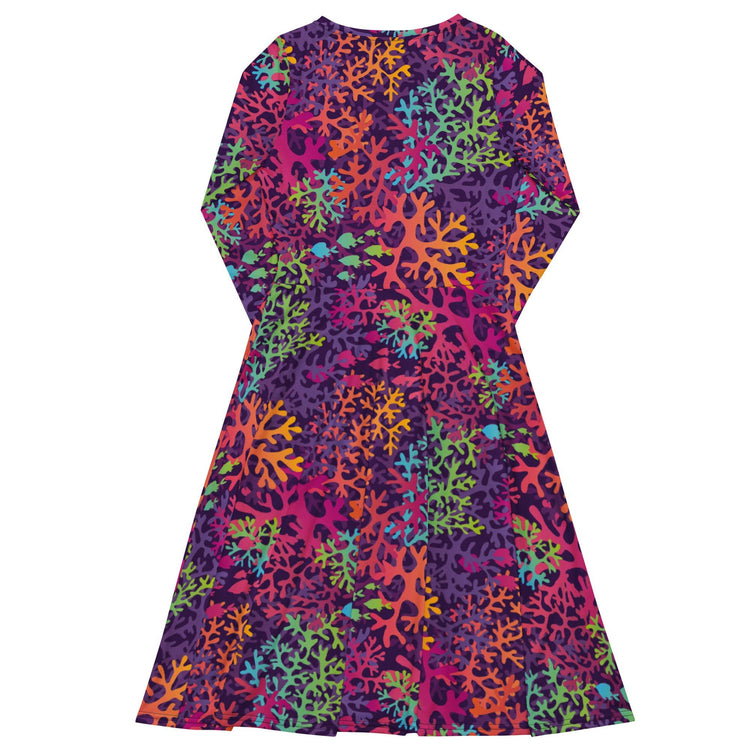Nerdy Science Marine Biology Rainbow Coral Long Sleeve Midi Dress