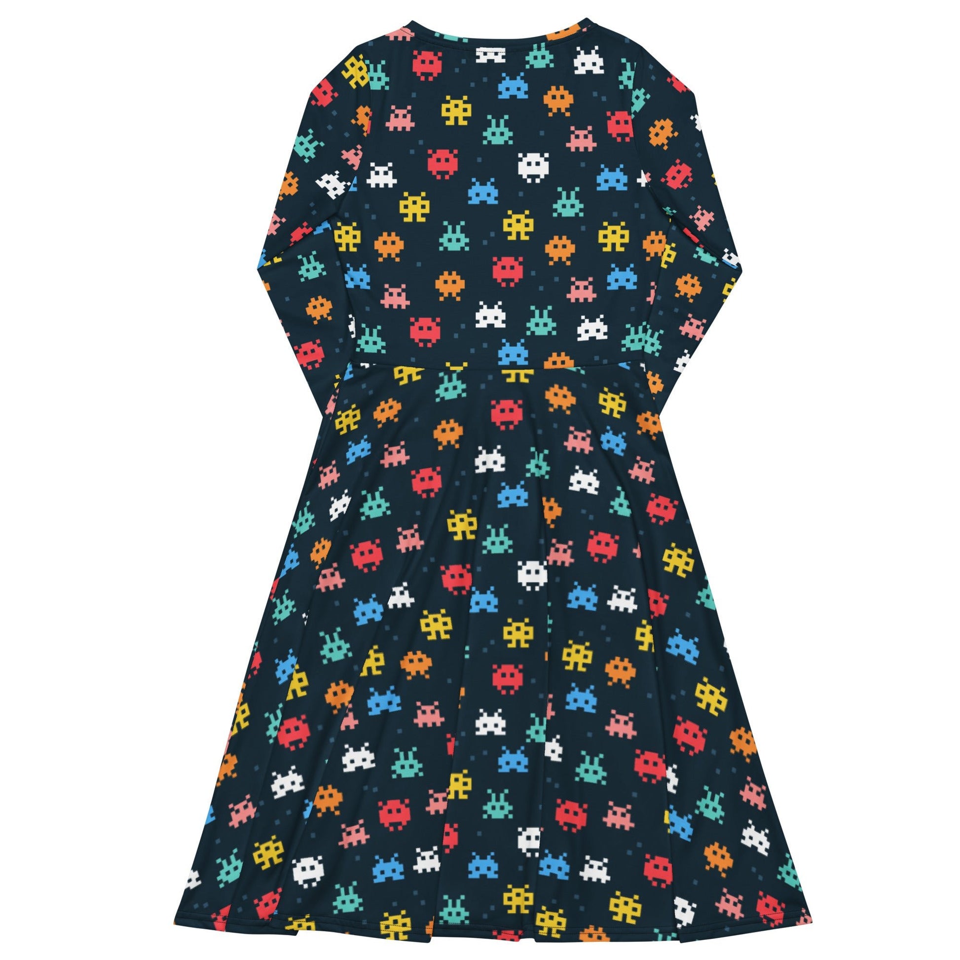 Pixel Monsters Teal Video Game Long Sleeve Midi Dress 8