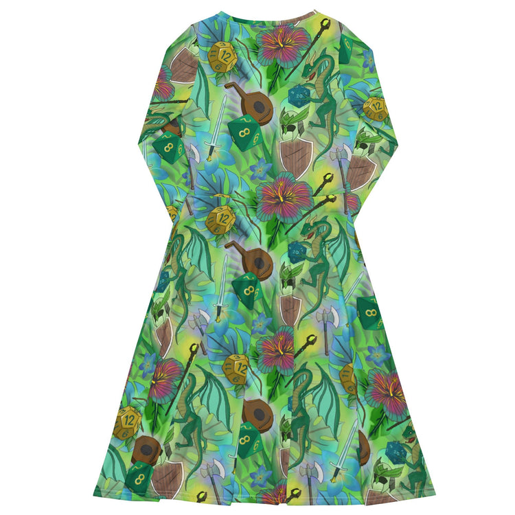 Nerdy Green Dragon Encounter Dnd Long Sleeve Midi Dress