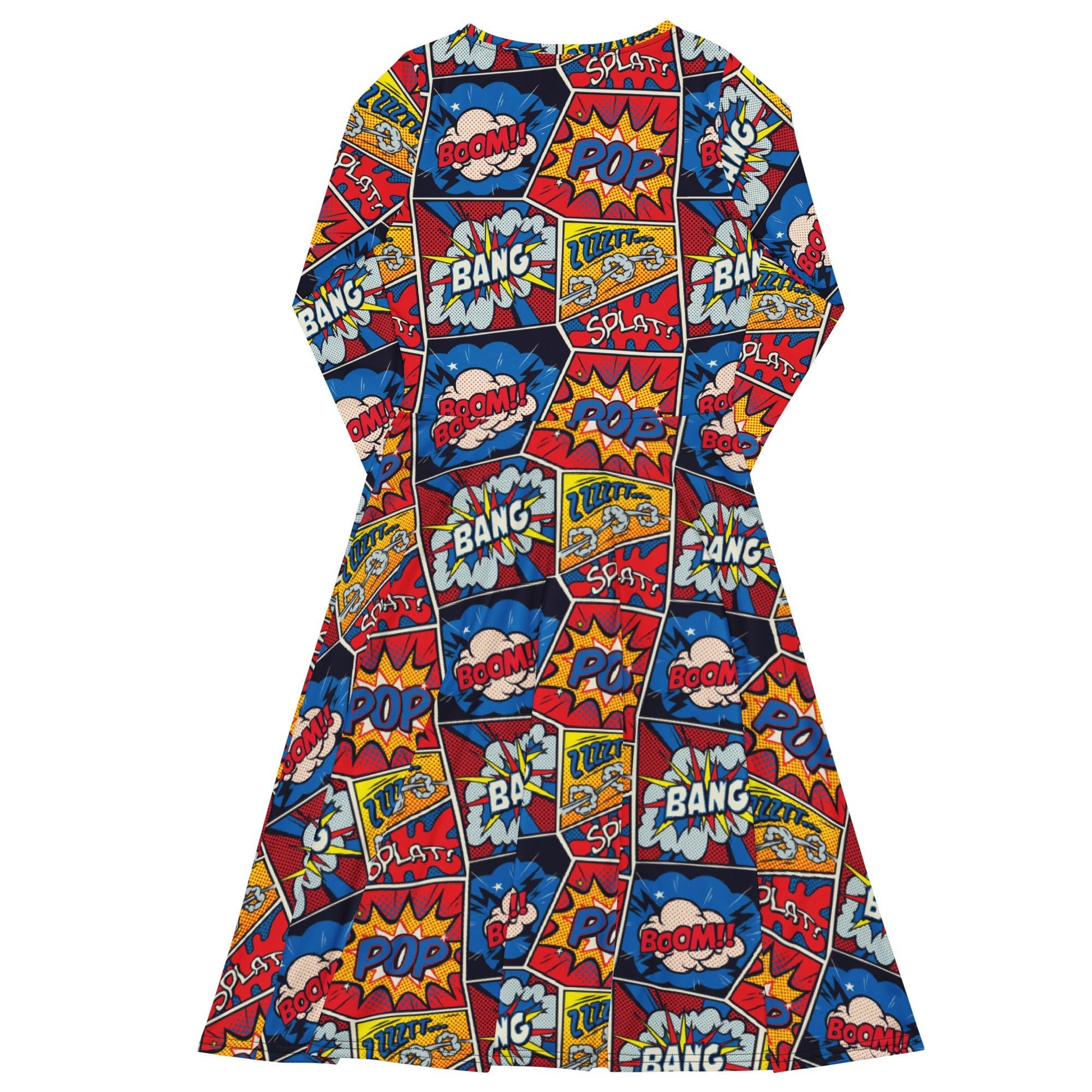 Pop Art Comic Book Red Long Sleeve Midi Dress 8