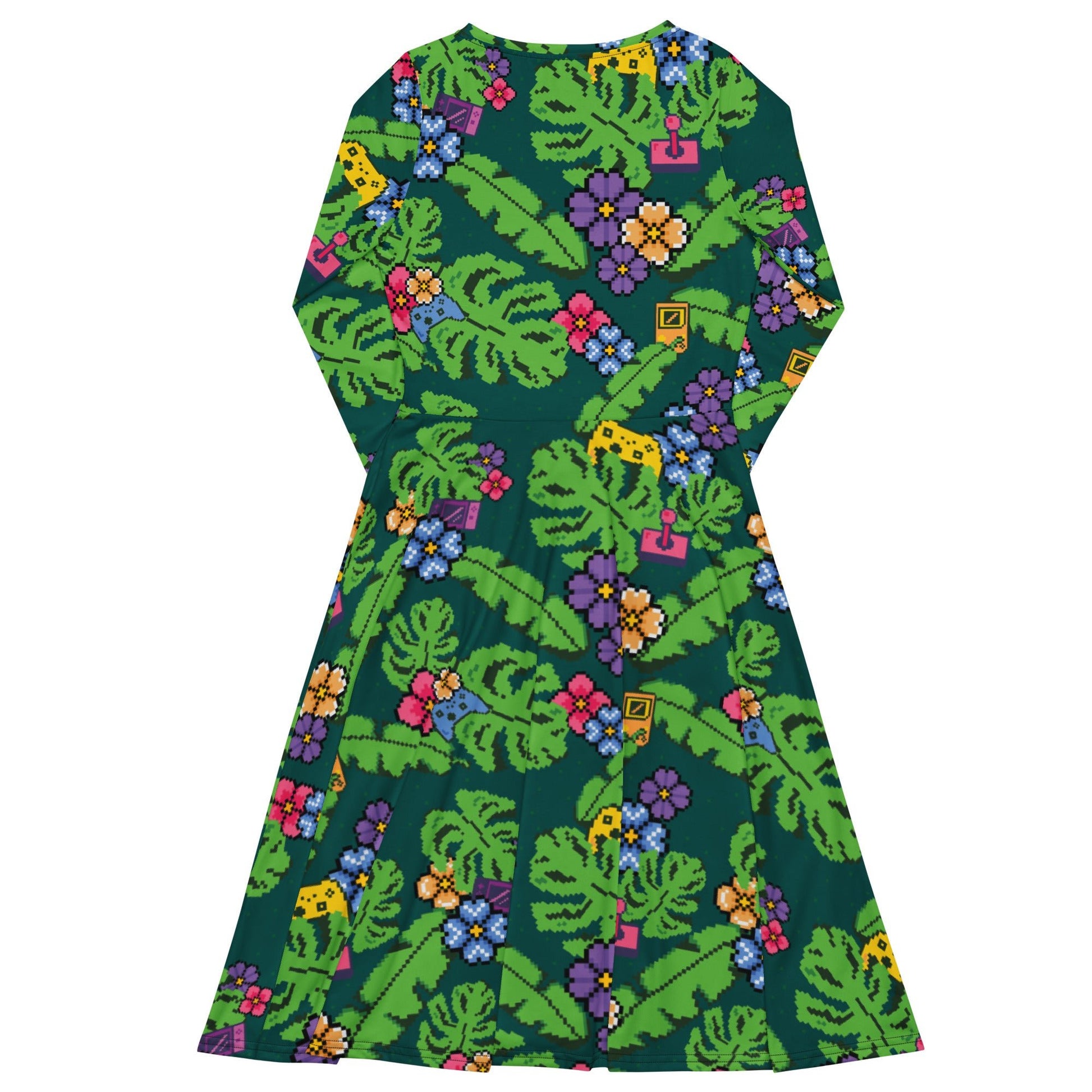 Tropical Video Game Pixels Long Sleeve Midi Dress 8