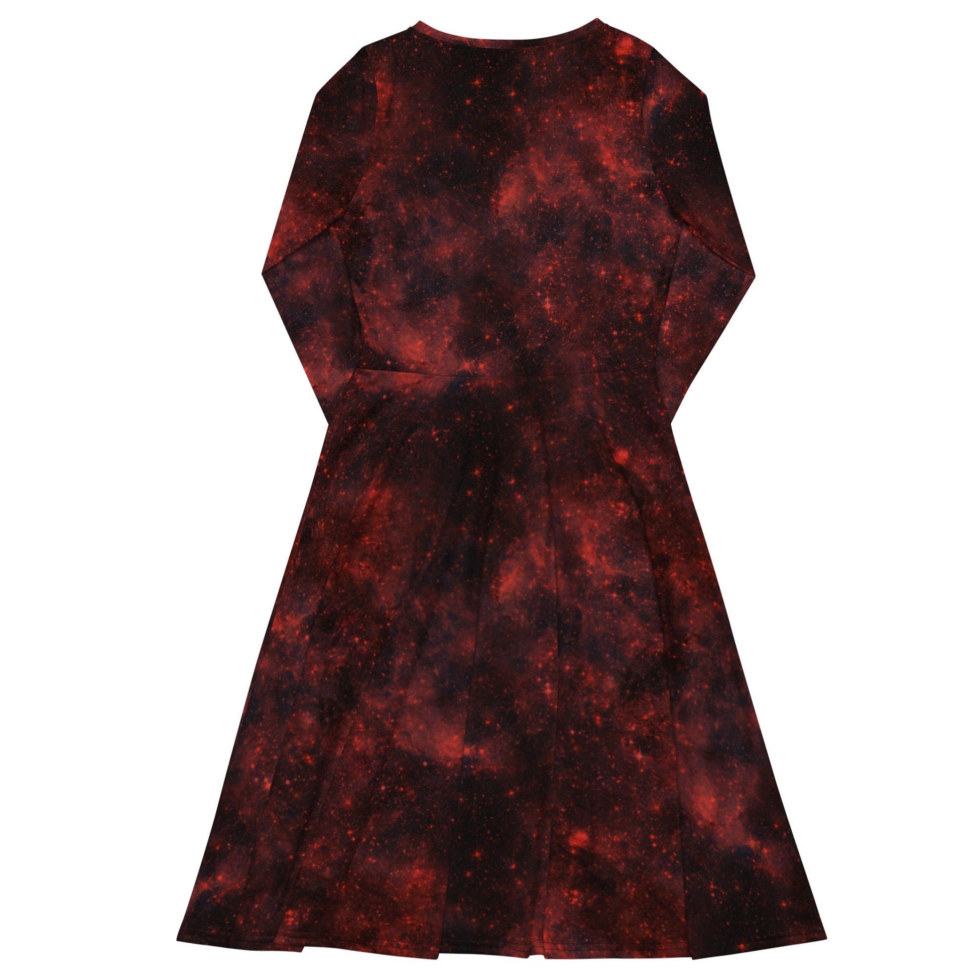 Red Nebula Space Long Sleeve Midi Dress 8