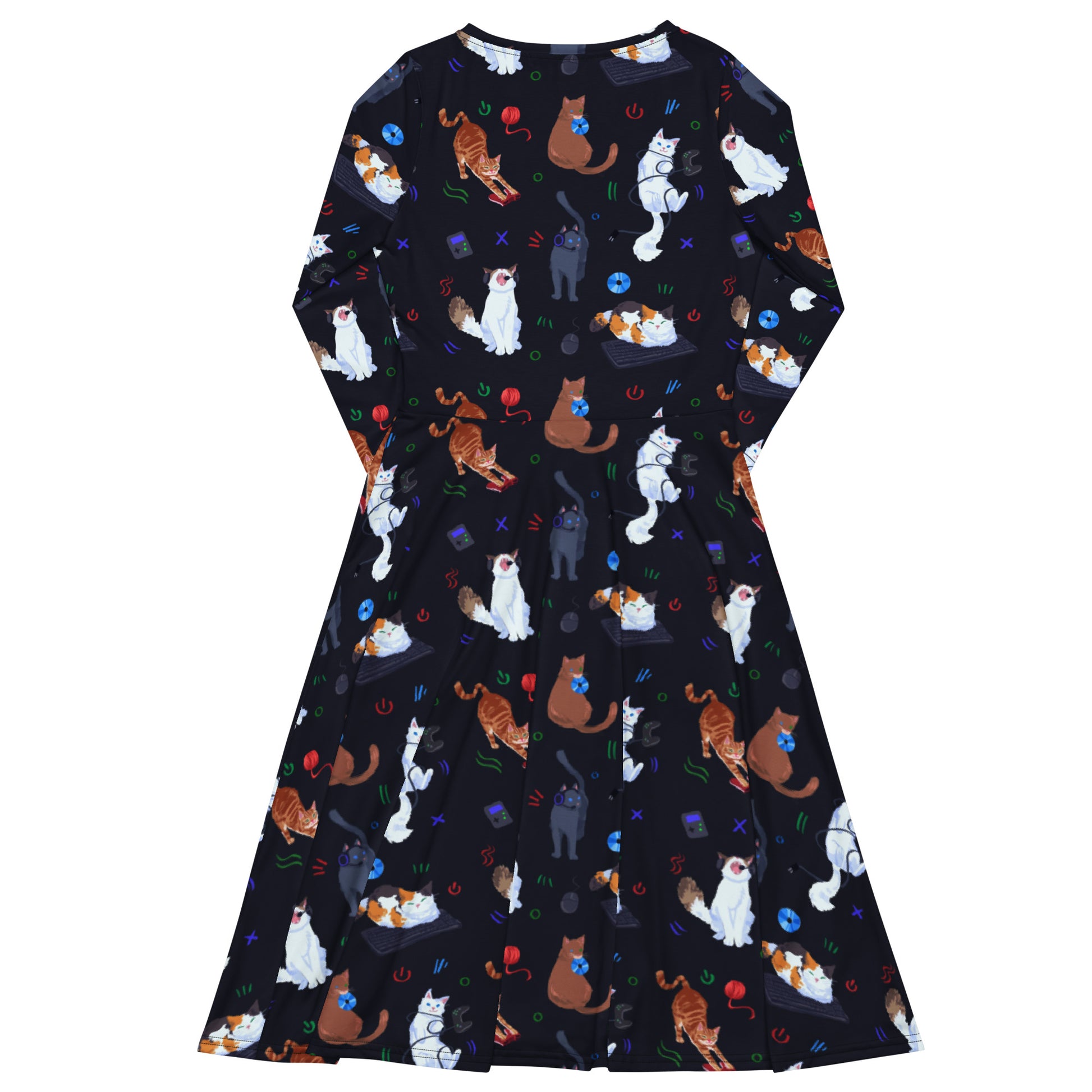 Video Game Cats Dark Long Sleeve Midi Dress 8
