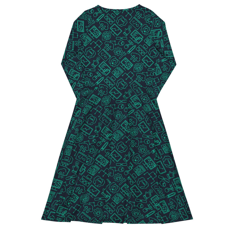 Nerdy Computer Internet Technology Long Sleeve Midi Dress