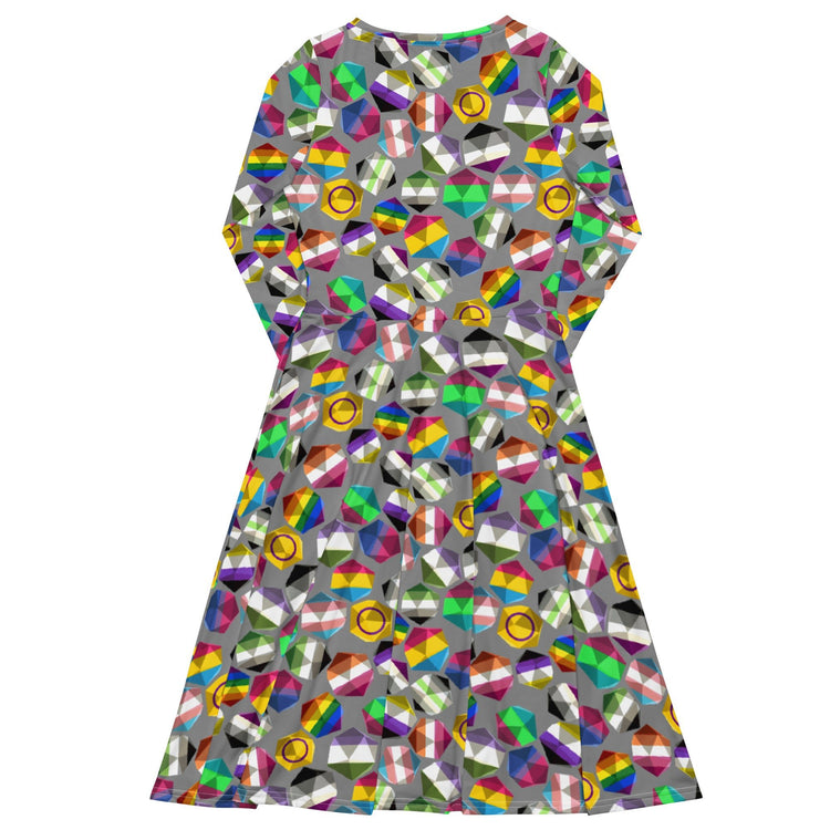 Nerdy Roll with Pride LGBTQ Dice Dnd Long Sleeve Midi Dress