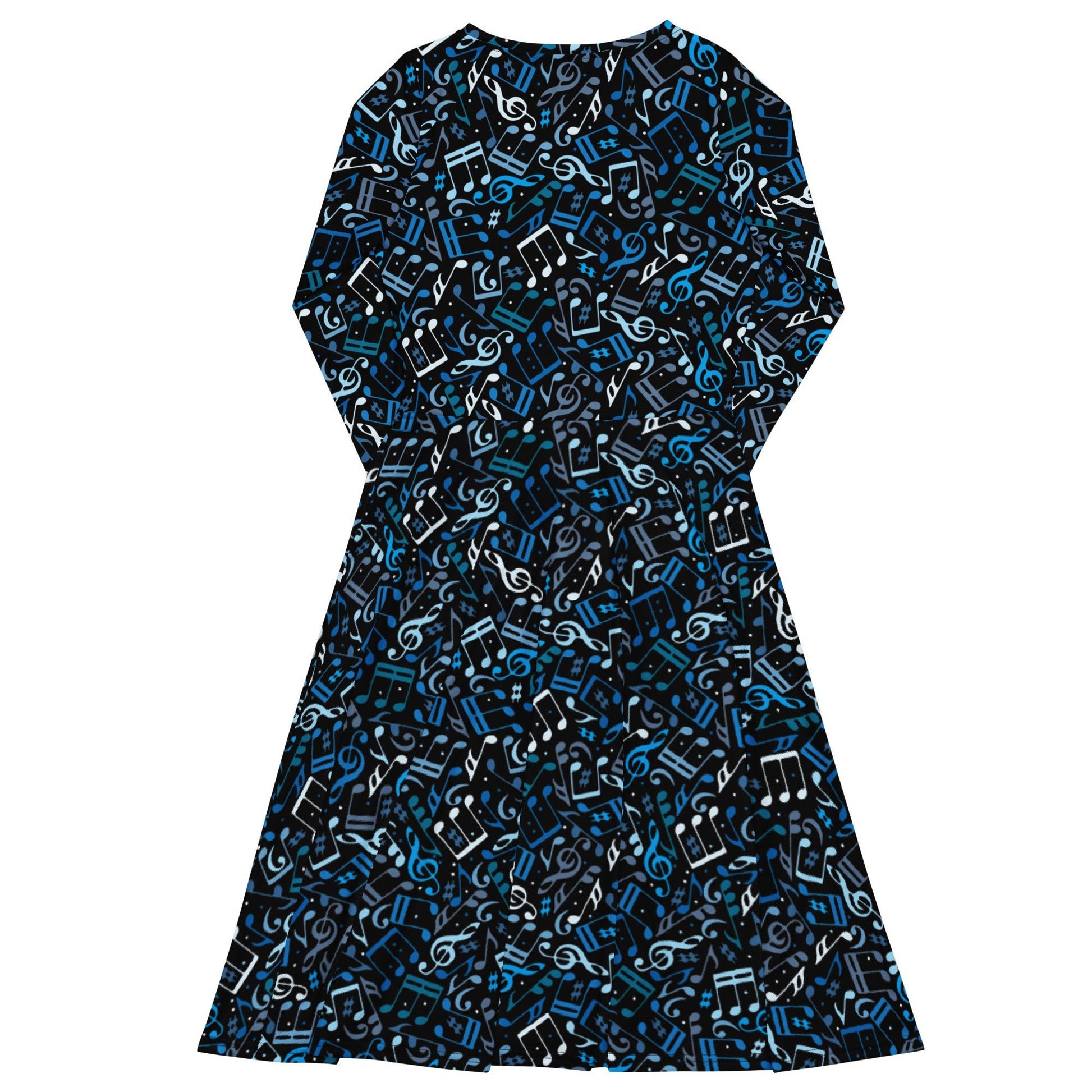 Dotted Blue Musical Notes Black Long Sleeve Midi Dress 8