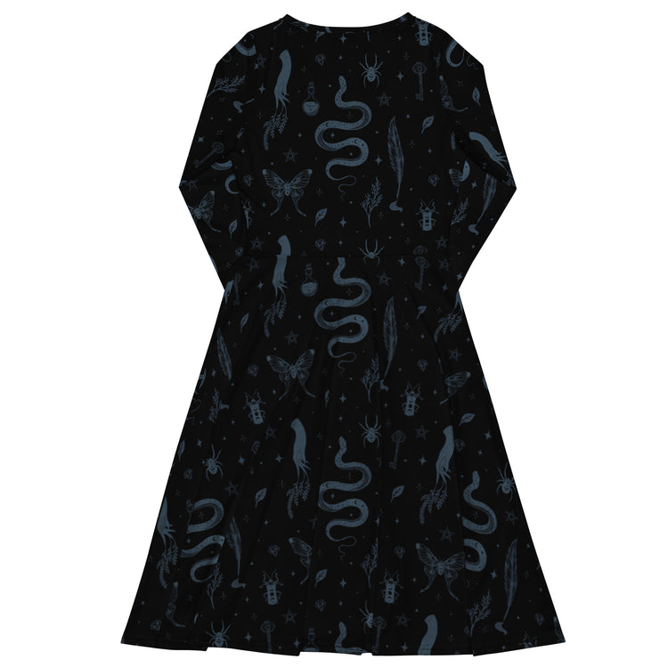 Nerdy Episodic Mystical Collection Black Long Sleeve Midi Dress