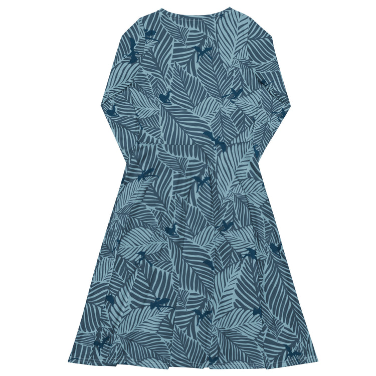 Nerdy Tropical Dragons Long Sleeve Midi Dress