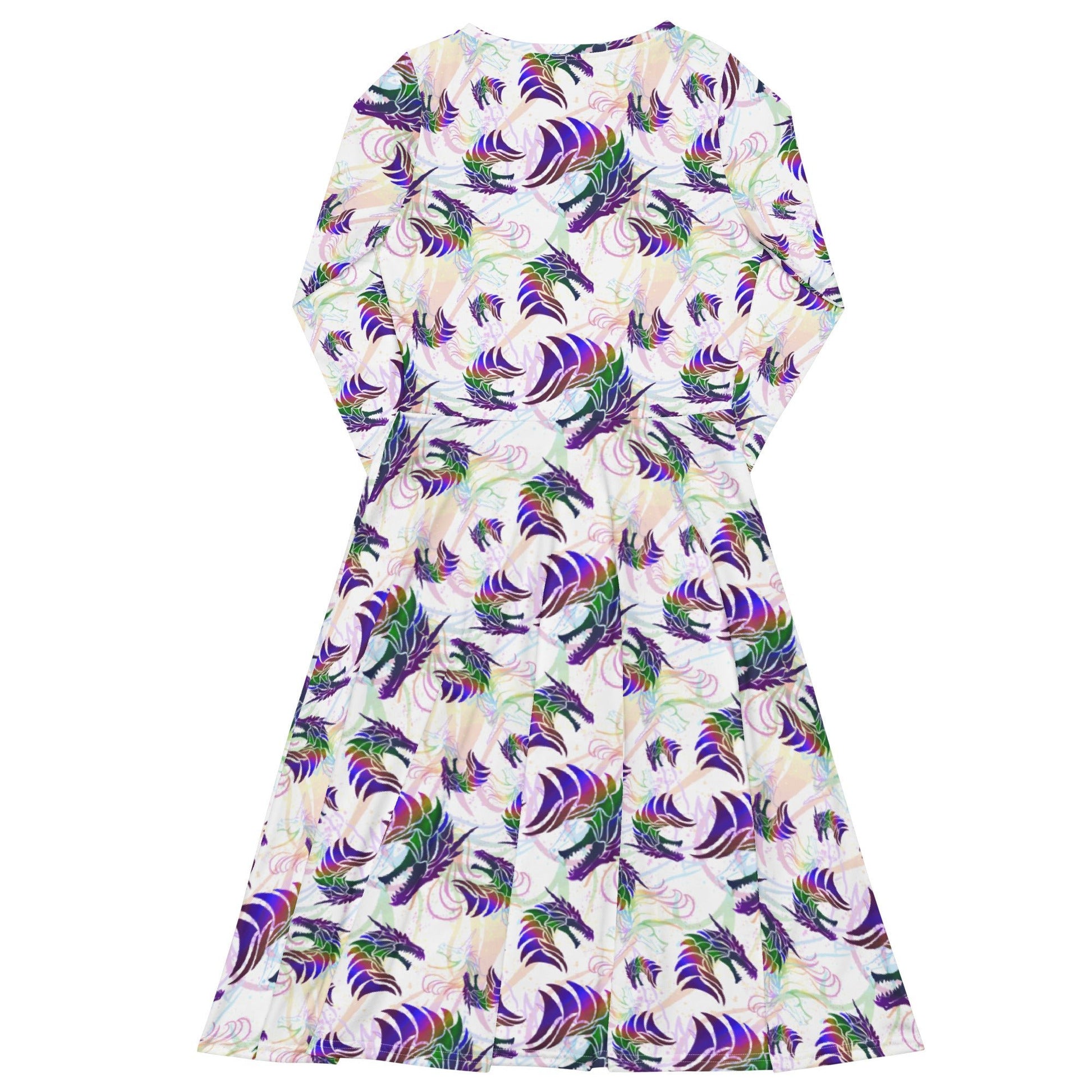 Rainbow Dragons and Unicorns Long Sleeve Midi Dress 8