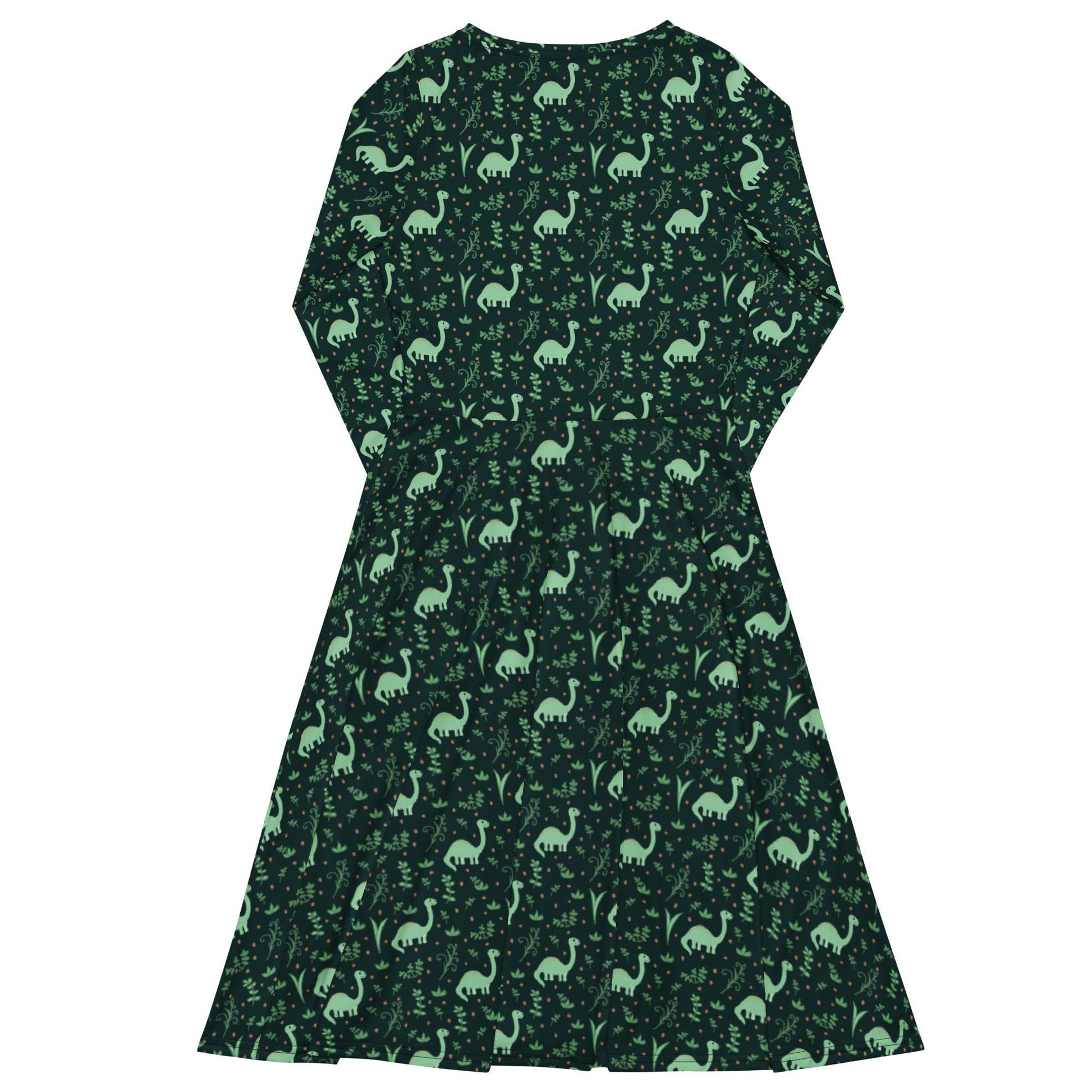 Dino Green Tropics Green Dinosaur Long Sleeve Midi Dress 8