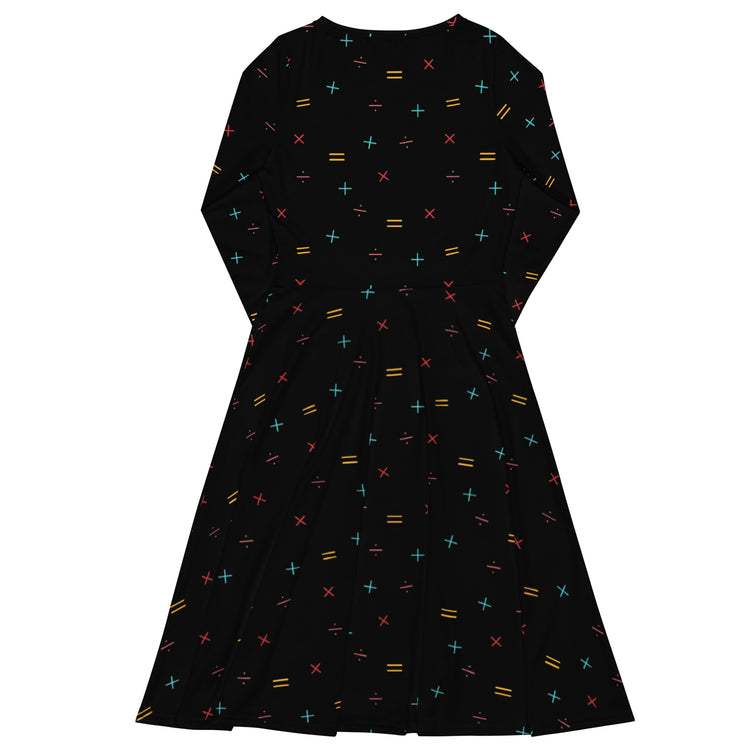 Nerdy Math Symbols Black Long Sleeve Midi Dress