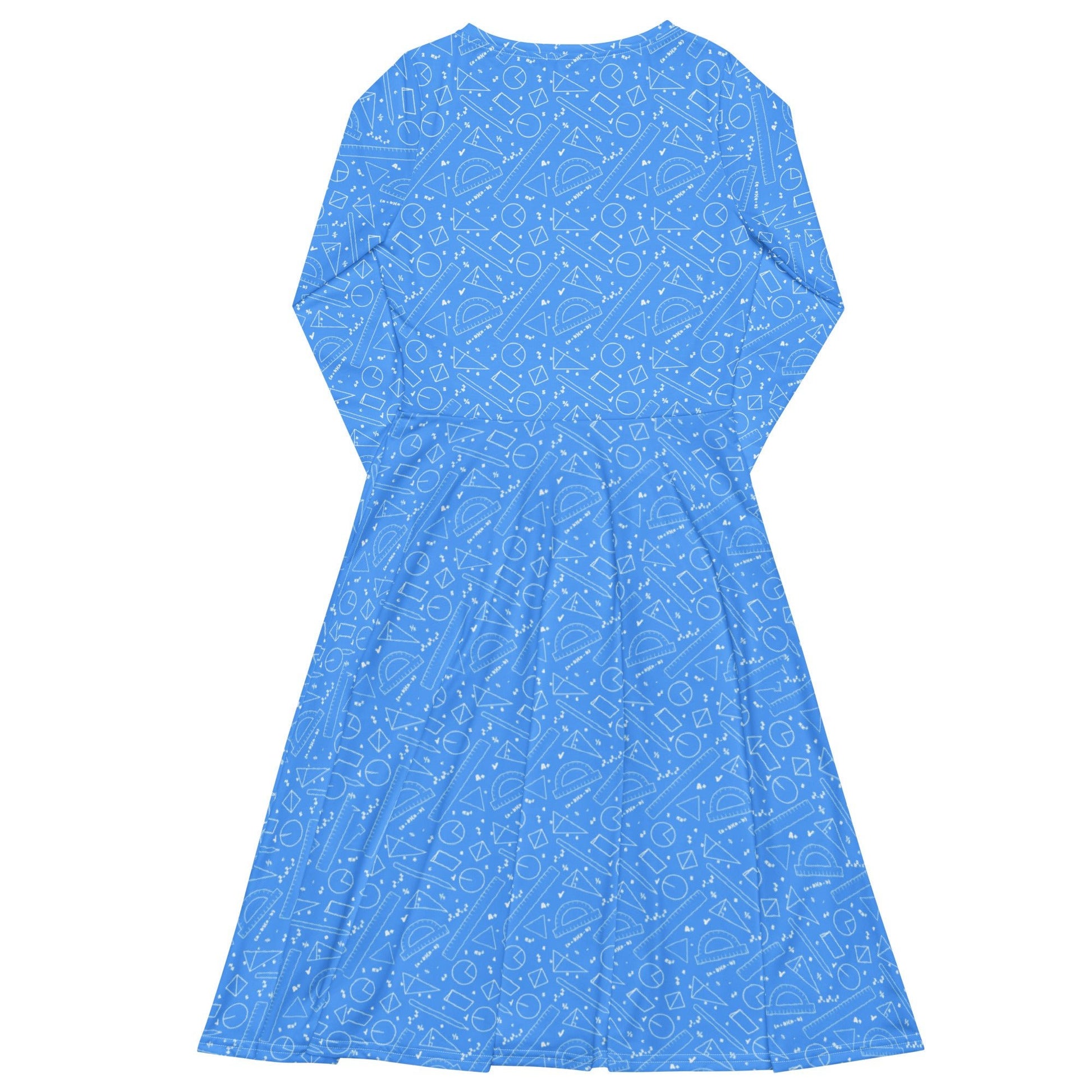 Geometry Blue Math Long Sleeve Midi Dress 8