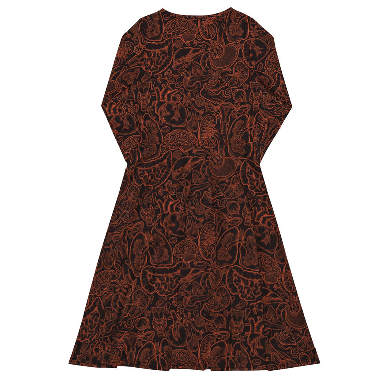 Nerdy Human Anatomy Dark Long Sleeve Midi Dress