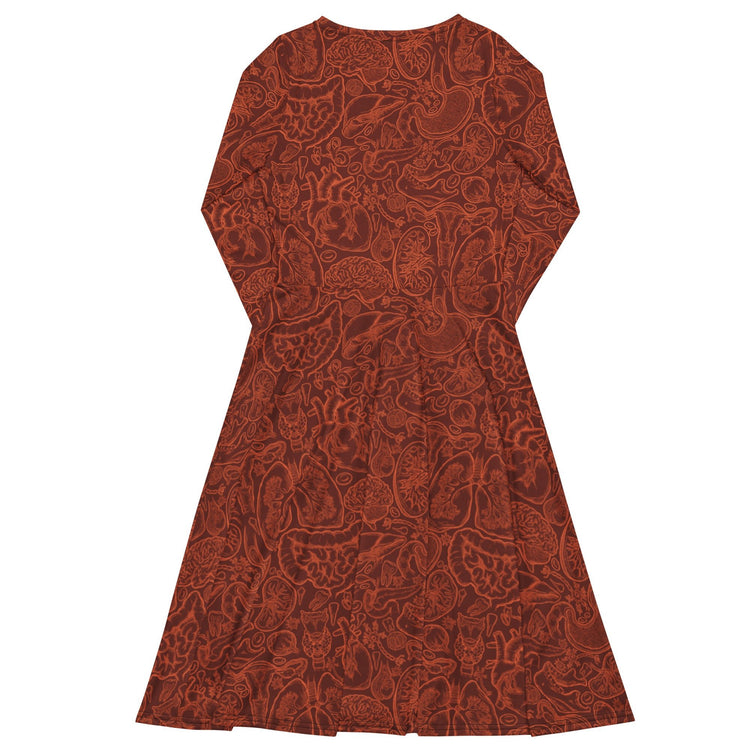 Nerdy Human Anatomy Red Long Sleeve Midi Dress