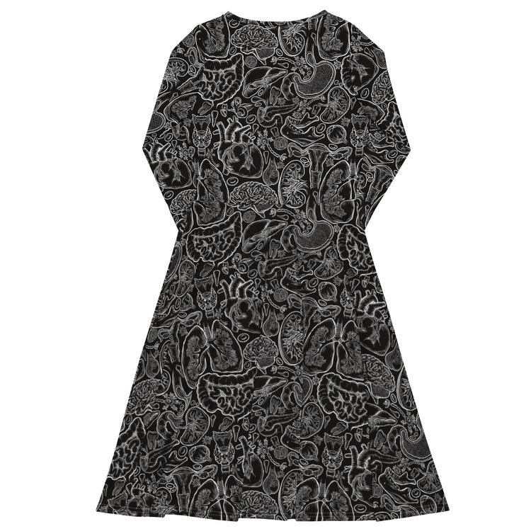 Nerdy Human Anatomy Black Long Sleeve Midi Dress