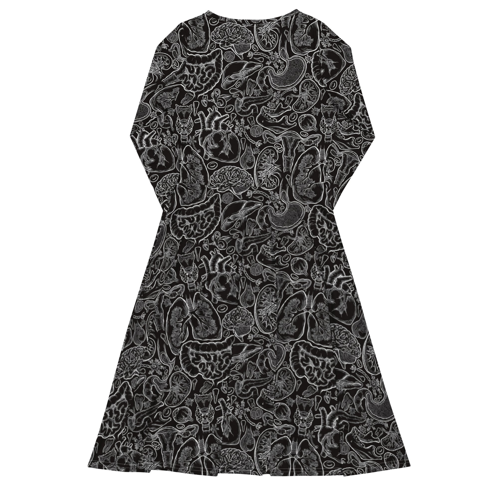 Human Anatomy Black Long Sleeve Midi Dress 8