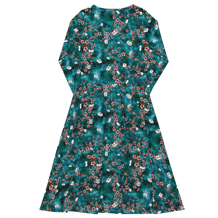 Nerdy Mahjong Tiles Pond Anime Long Sleeve Midi Dress