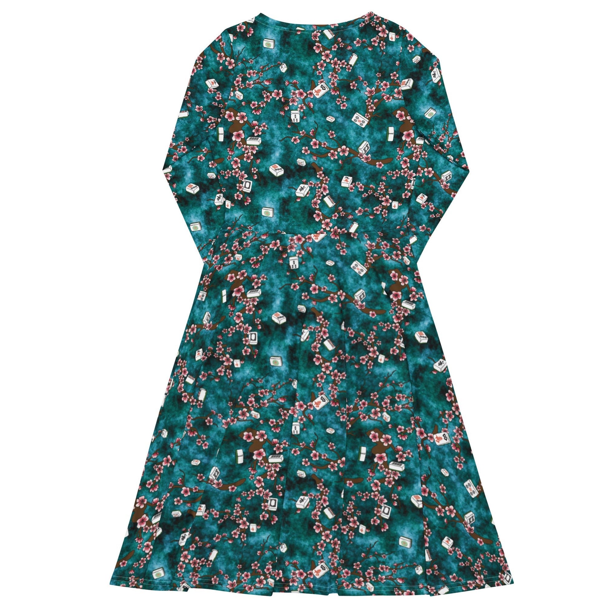 Mahjong Tiles Pond Anime Long Sleeve Midi Dress 8