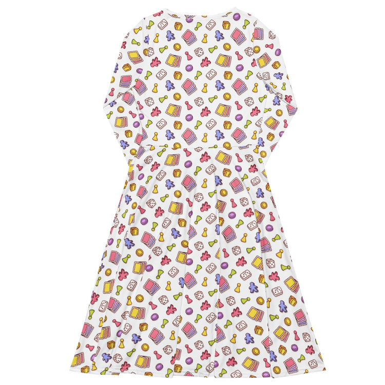 Nerdy Board Game Objects Meeples White Long Sleeve Midi Dress