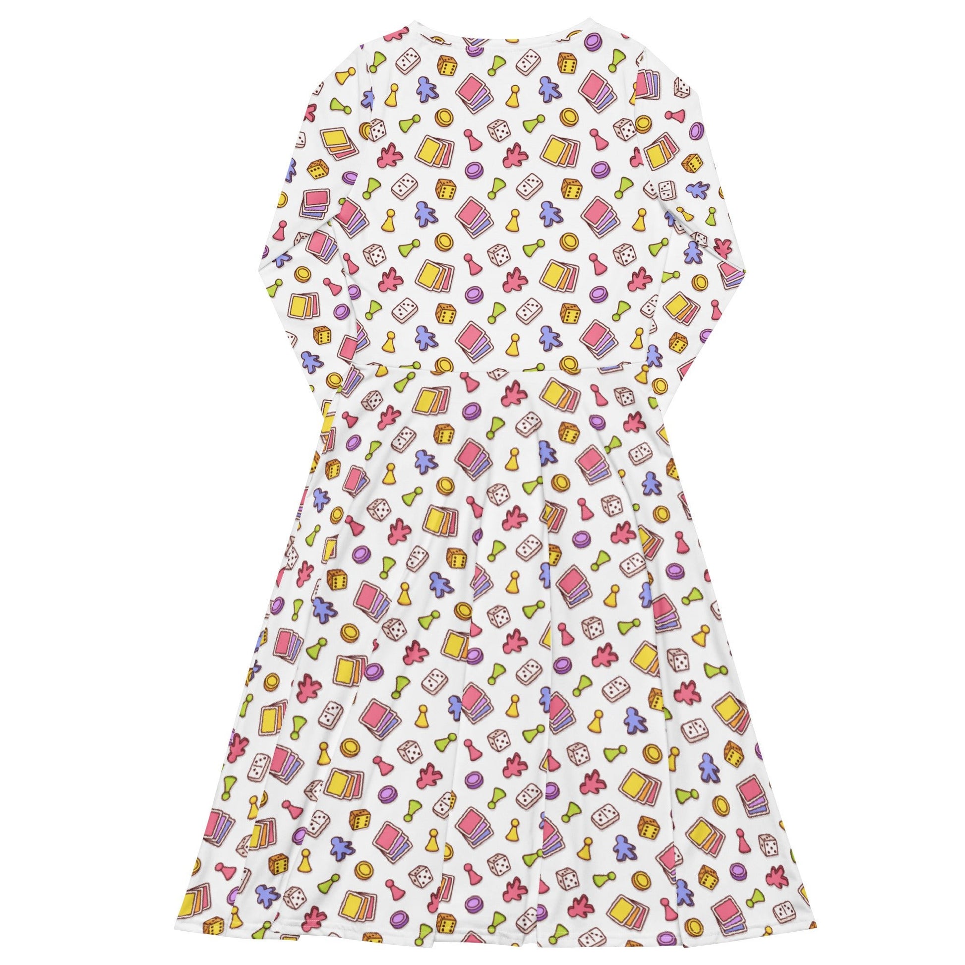 Board Game Objects Meeples White Long Sleeve Midi Dress 8