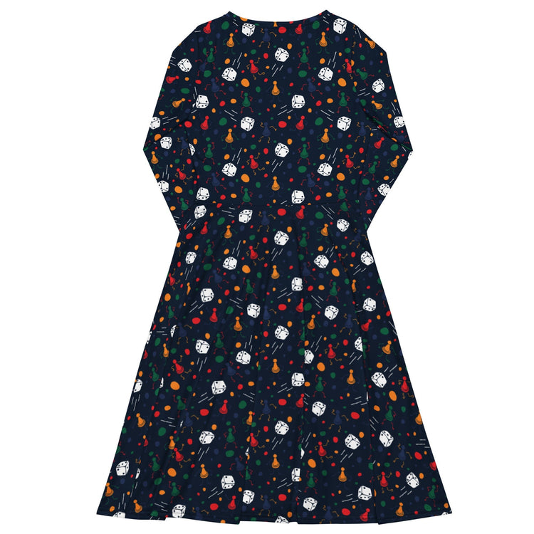 Nerdy Pawn Party Blue Board Game Long Sleeve Midi Dress