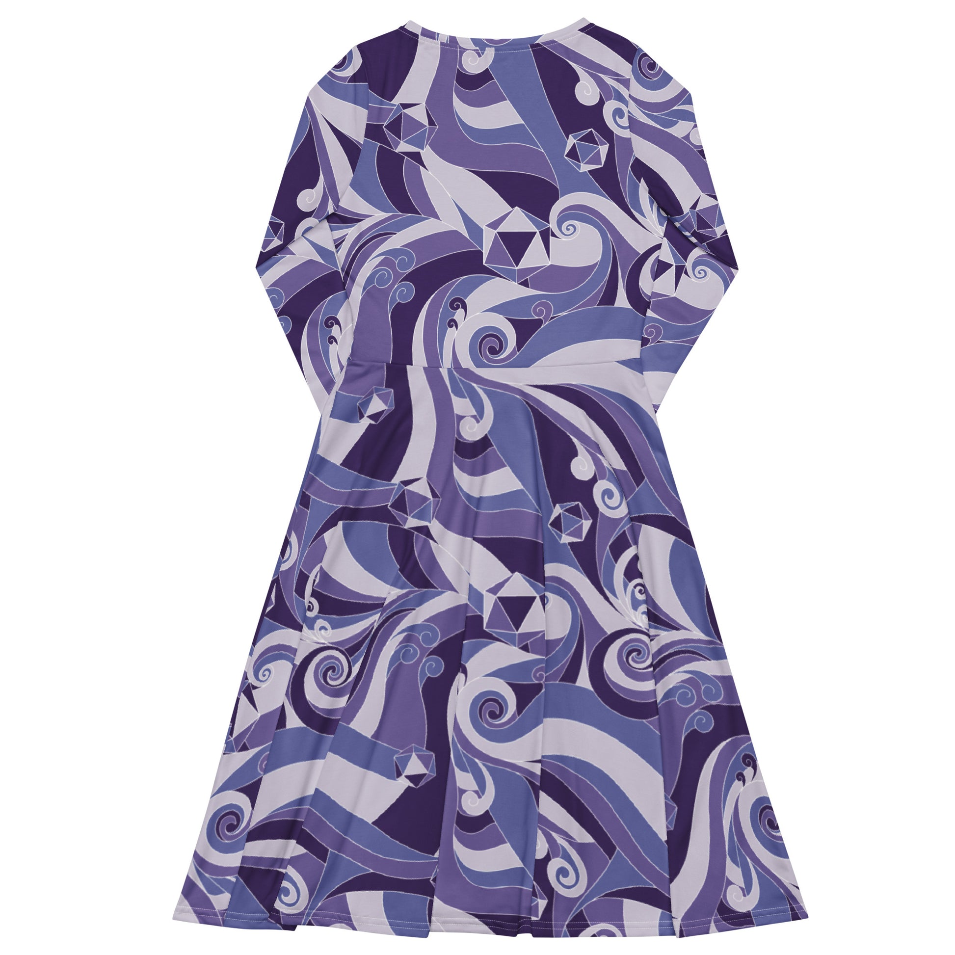 Dnd Dice Swirls Purple Long Sleeve Midi Dress 8