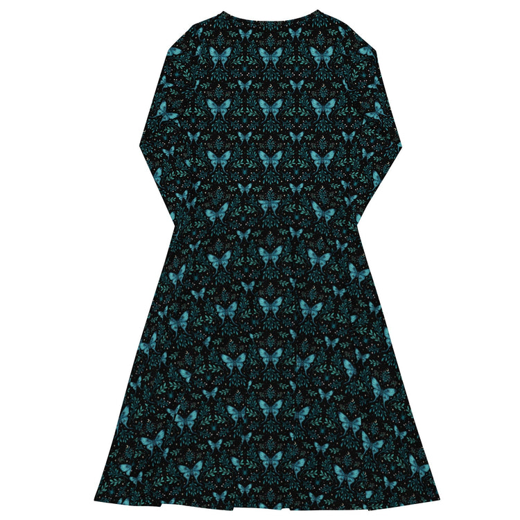 Nerdy Episodic Mystical Butterfly Long Sleeve Midi Dress