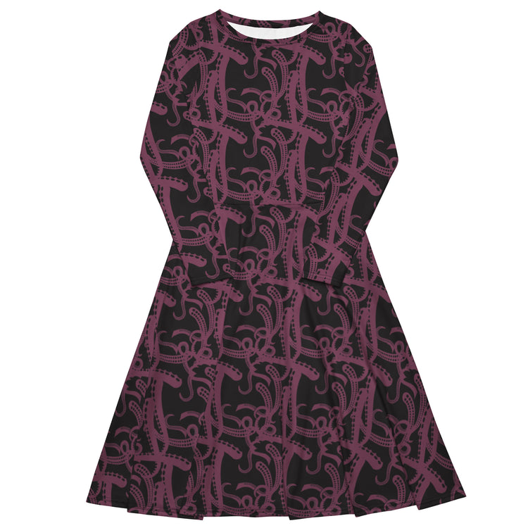 Nerdy Tentacles of Cthulhu Long Sleeve Midi Dress