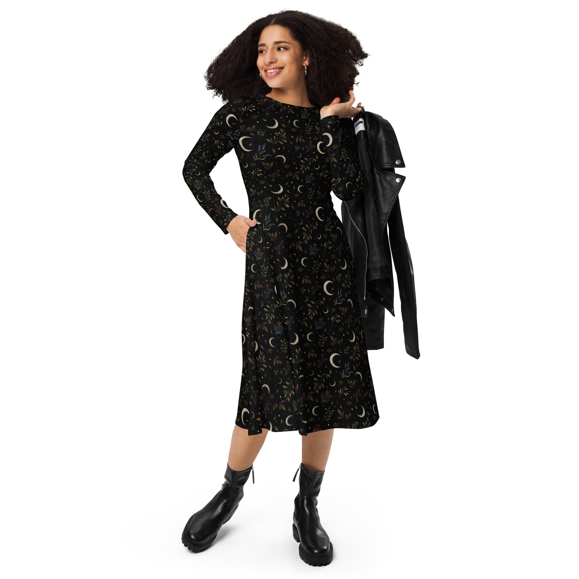 Episodic Crescent Moon Garden Long Sleeve Midi Dress 4