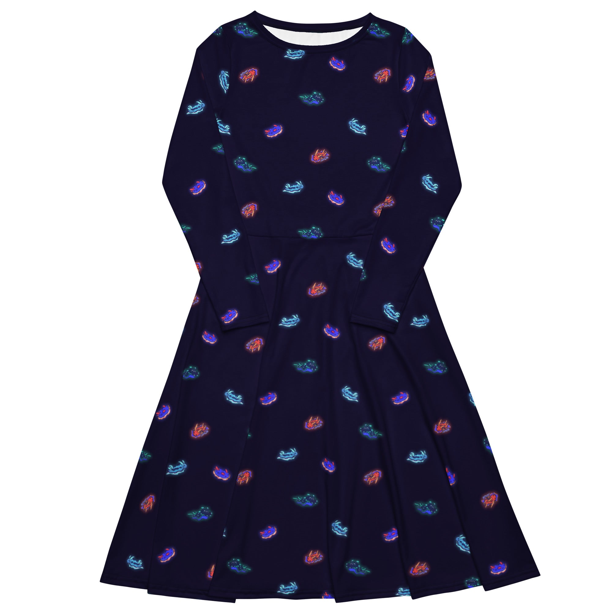 Nerdy Cute Sea Slugs Long Sleeve Midi Dress