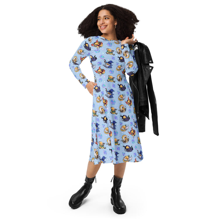 Nerdy DnD Classes Rubber Ducks Long Sleeve Midi Dress