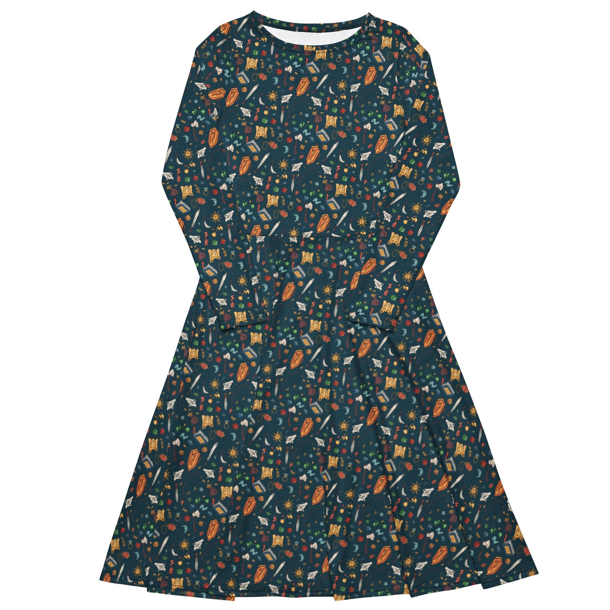 Nerdy Dnd Adventure Long Sleeve Midi Dress