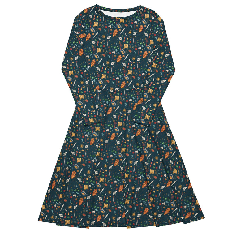 Nerdy Dnd Adventure Long Sleeve Midi Dress