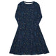 Nerdy Space Doodles Blue Long Sleeve Midi Dress