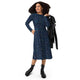 Nerdy Space Doodles Blue Long Sleeve Midi Dress