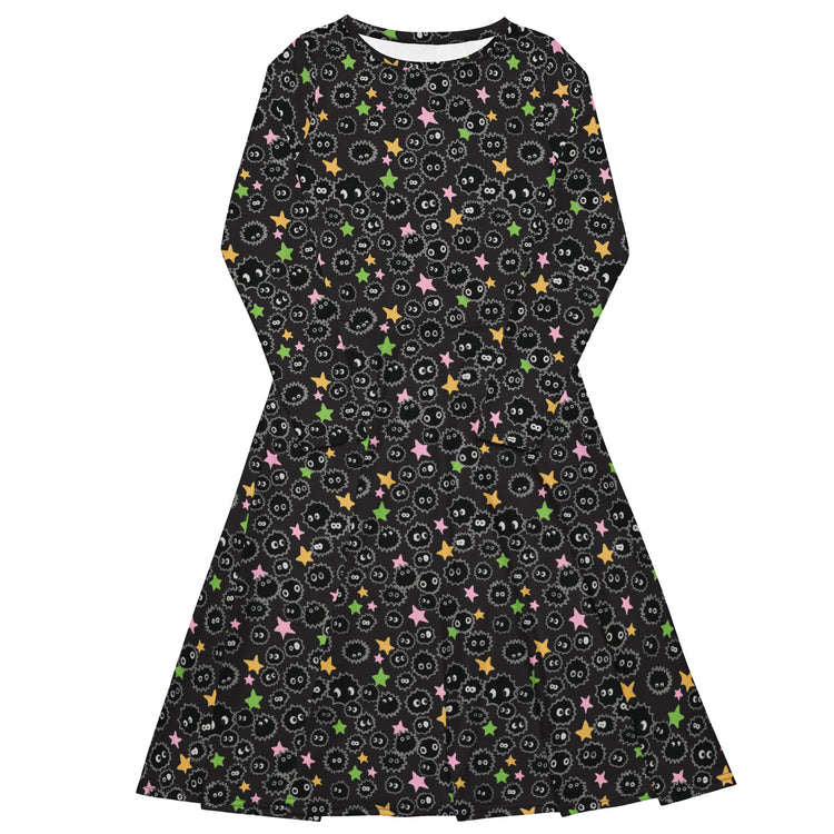 Nerdy Sootsprites Anime Long Sleeve Midi Dress