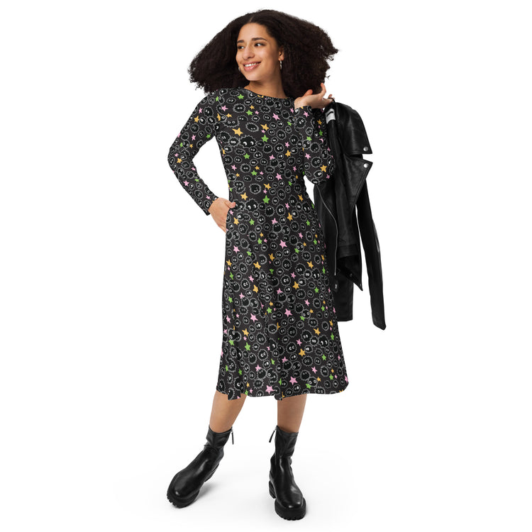 Nerdy Sootsprites Anime Long Sleeve Midi Dress