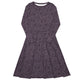 Nerdy Bones and Flowers Purple Long Sleeve Midi Dress
