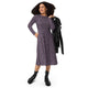 Nerdy Bones and Flowers Purple Long Sleeve Midi Dress
