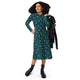 Nerdy Raining Frogs Dark Teal Long Sleeve Midi Dress