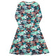 Nerdy T - Rex Bones Footprints Green Long Sleeve Midi Dress