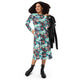 Nerdy T - Rex Bones Footprints Green Long Sleeve Midi Dress