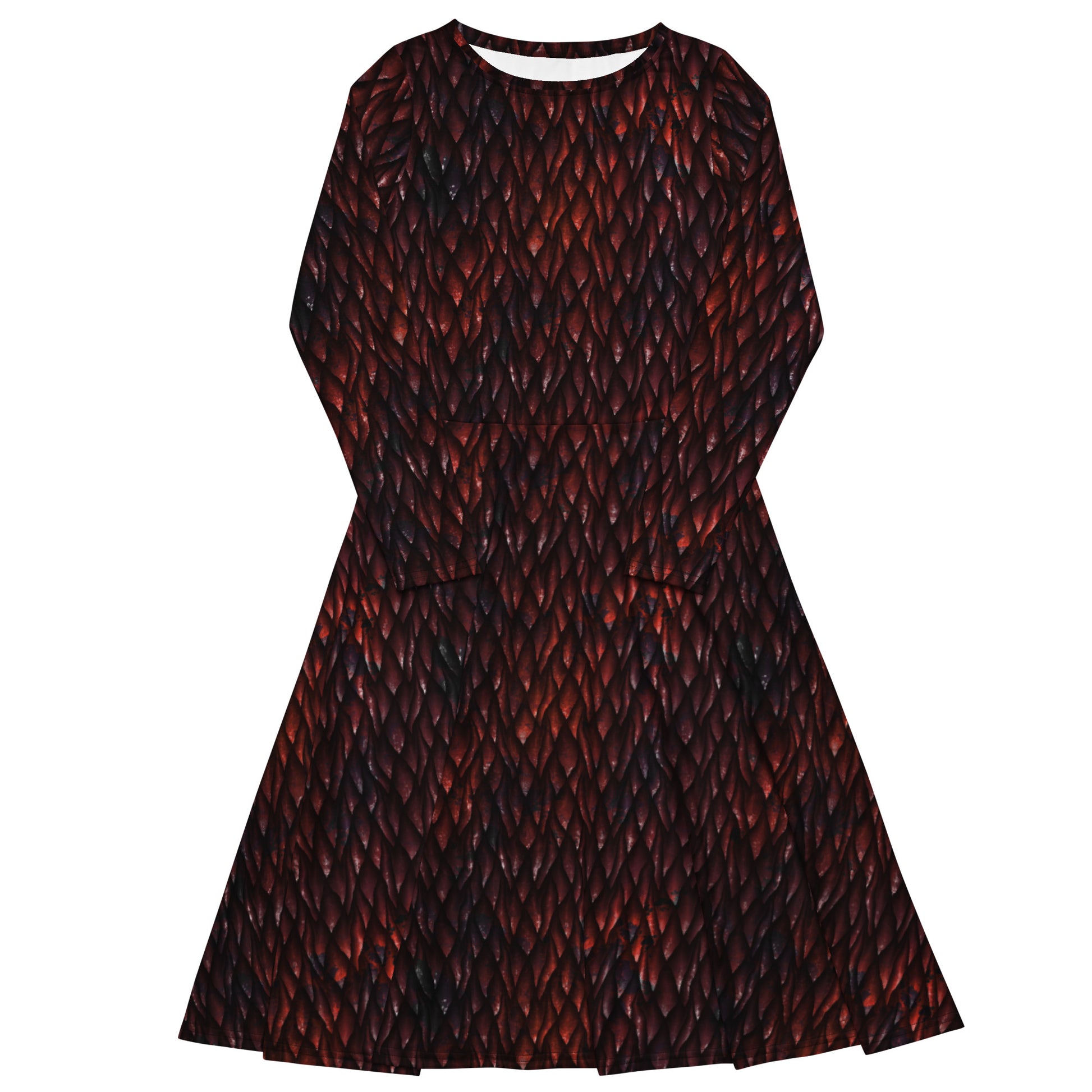 Red Dragon Scales Dnd Long Sleeve Midi Dress 1