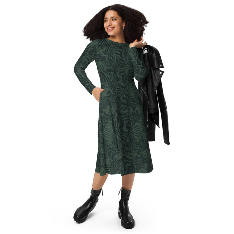 Nerdy Tropical Dnd Dice Long Sleeve Midi Dress